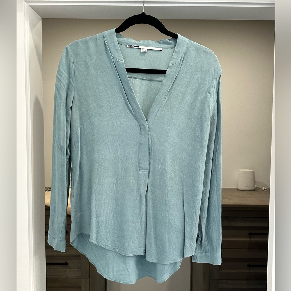 Teal Just Female Long Sleeve Blouse - XS